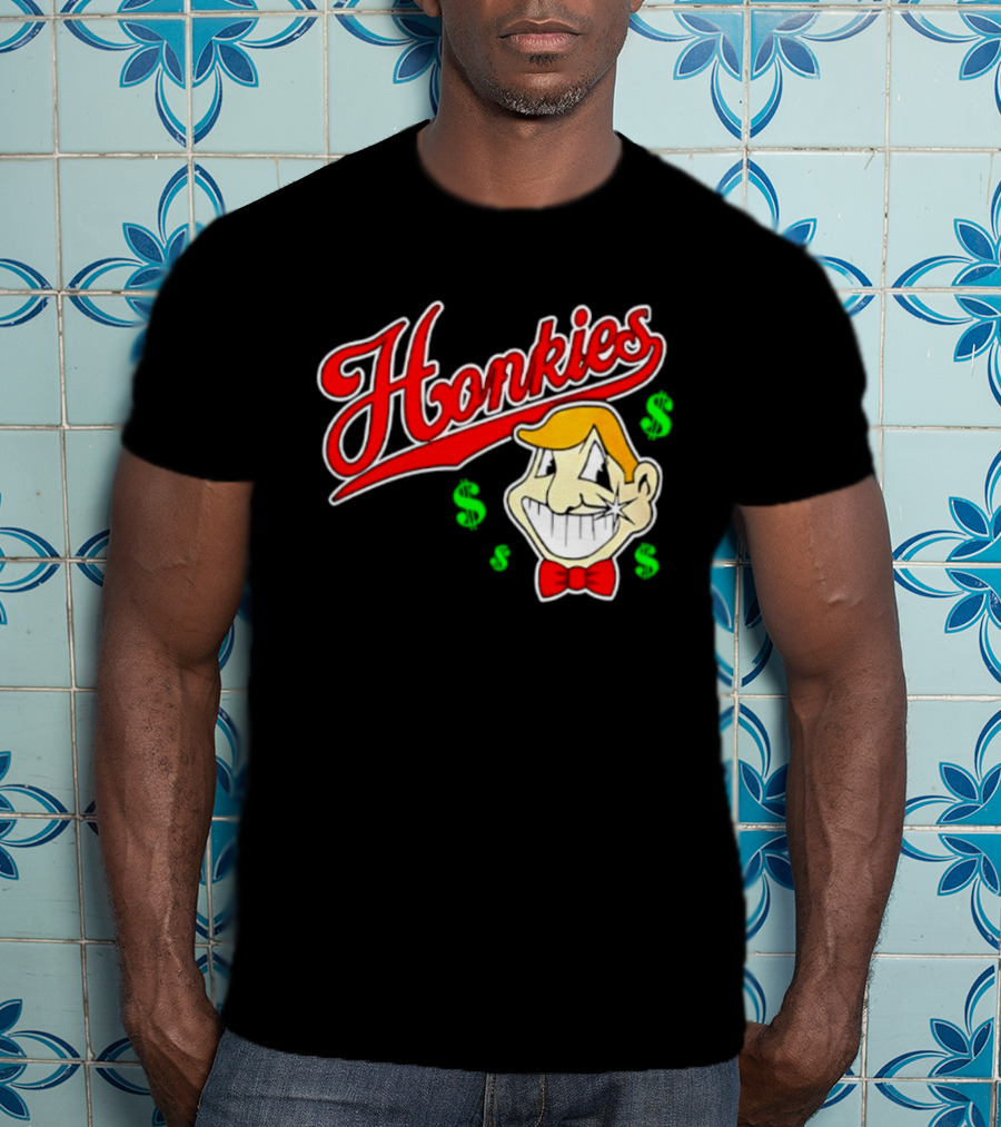 Honkies Red Script Cash Icon With Cartoon Face And Bow Tie T-Shirt