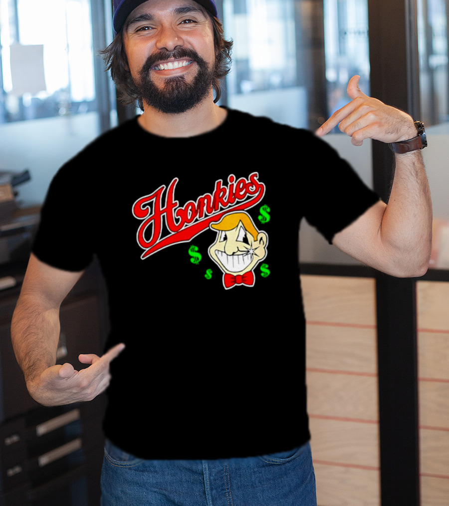 Honkies Red Script Cash Icon With Cartoon Face And Bow Tie T-Shirt