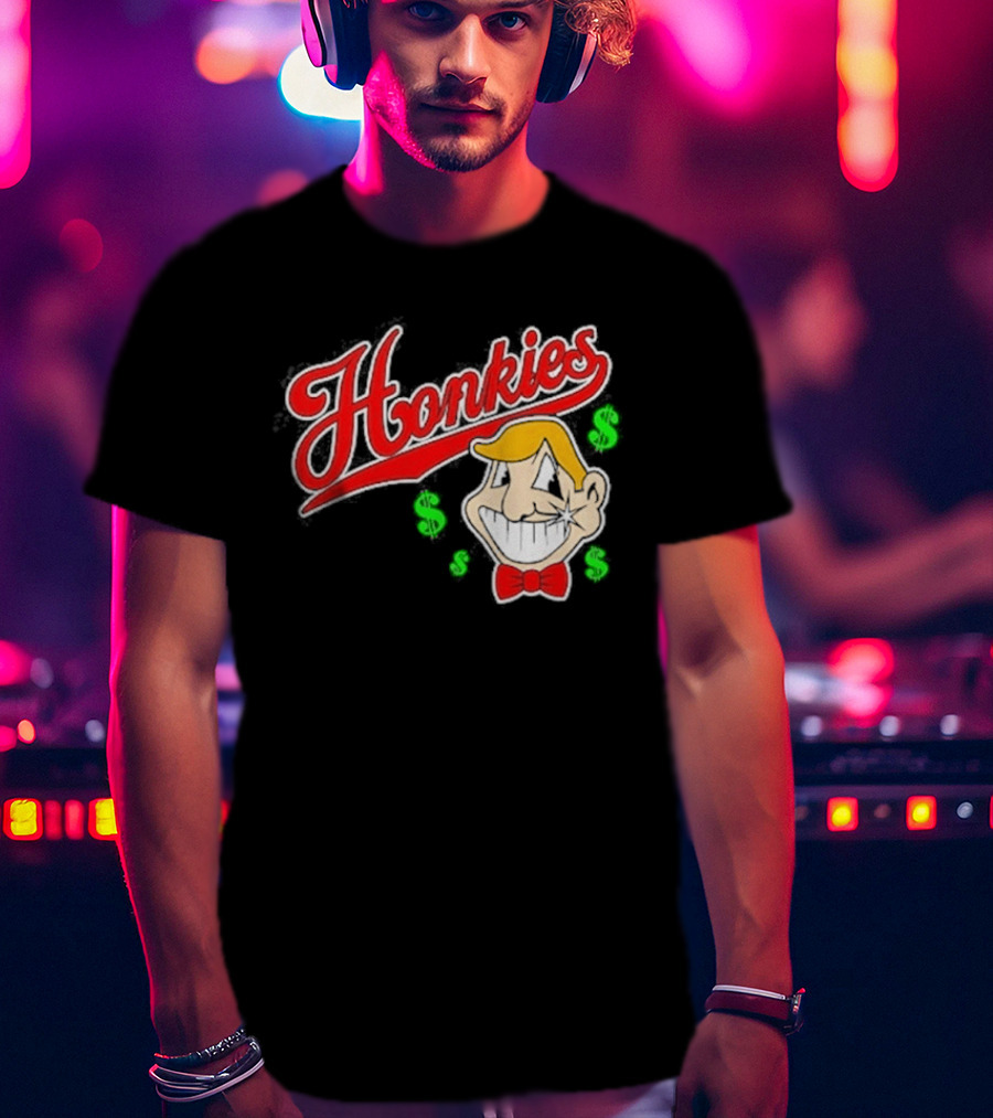 Honkies Red Script With Cartoon Face And Dollar Signs T-Shirt