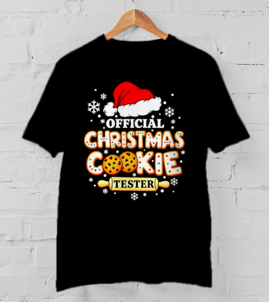 Official Christmas Cookie Tester Santa Hat Snowflakes T-Shirt