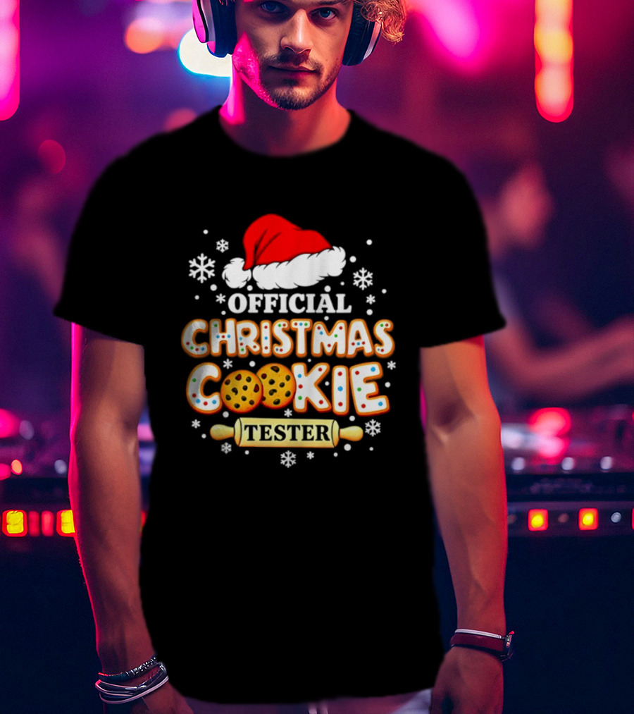 Official Christmas Cookie Tester Santa Hat Snowflakes T-Shirt