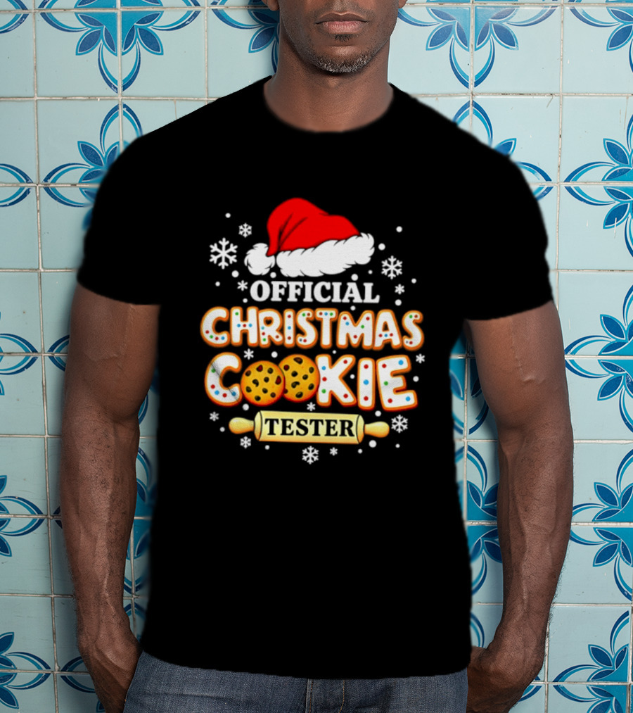 Official Christmas Cookie Tester Santa Hat Snowflakes T-Shirt