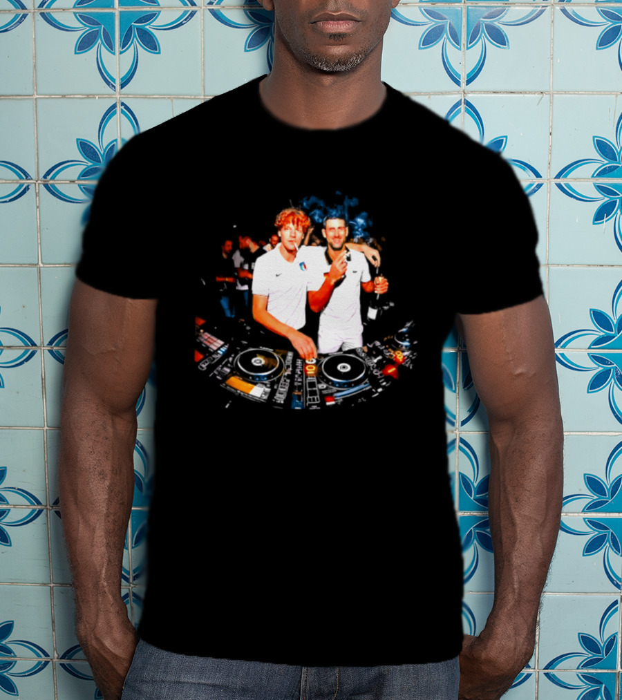 Jannik Sinner Novak Djokovic DJ Party Smoking And Beer 2026 T-Shirt