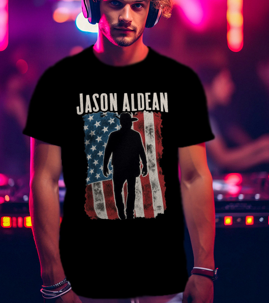 Jason Aldean Tour 2026 American Flag Cowboy T-Shirt