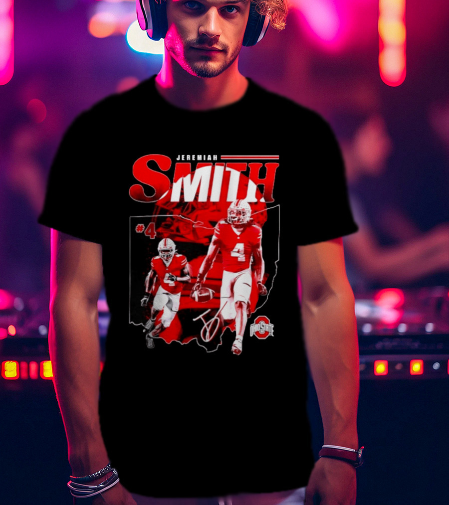 Jeremiah Smith #4 Ohio State Buckeyes Football NCAA Player Ohio Map T-Shirt