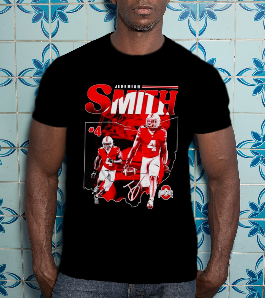 Jeremiah Smith #4 Ohio State Buckeyes Football NCAA Player Ohio Map T-Shirt