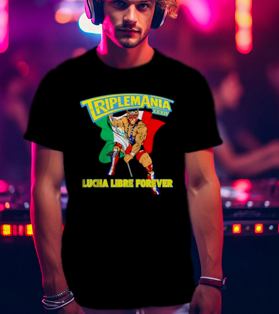 Triplemania XXXIV Lucha Libre Forever Wrestler Mexican Flag T-Shirt