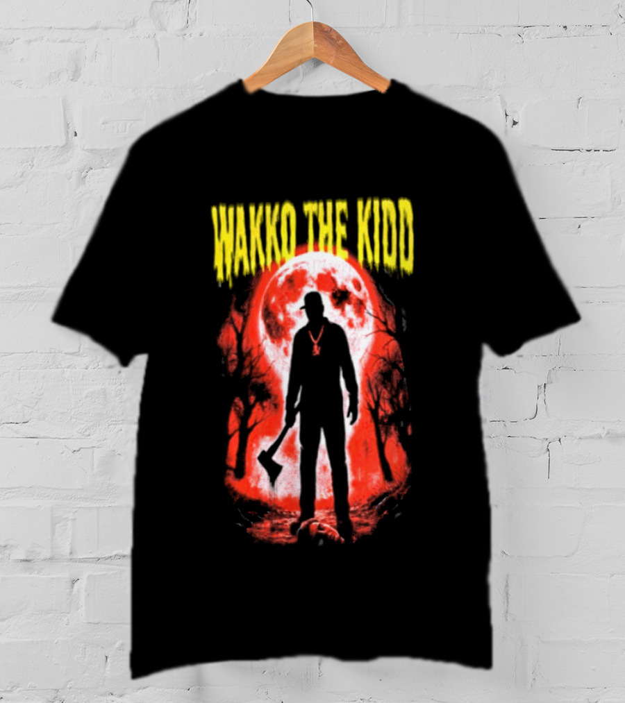 Wakko The Kidd Swing The Hatchet Red Moon Silhouette Charcoal Grey T-Shirt