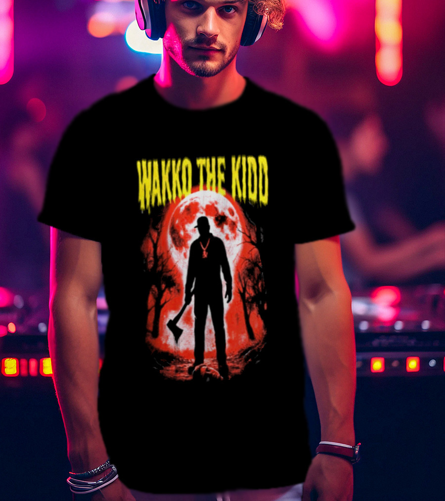 Wakko The Kidd Swing The Hatchet Red Moon Silhouette Charcoal Grey T-Shirt