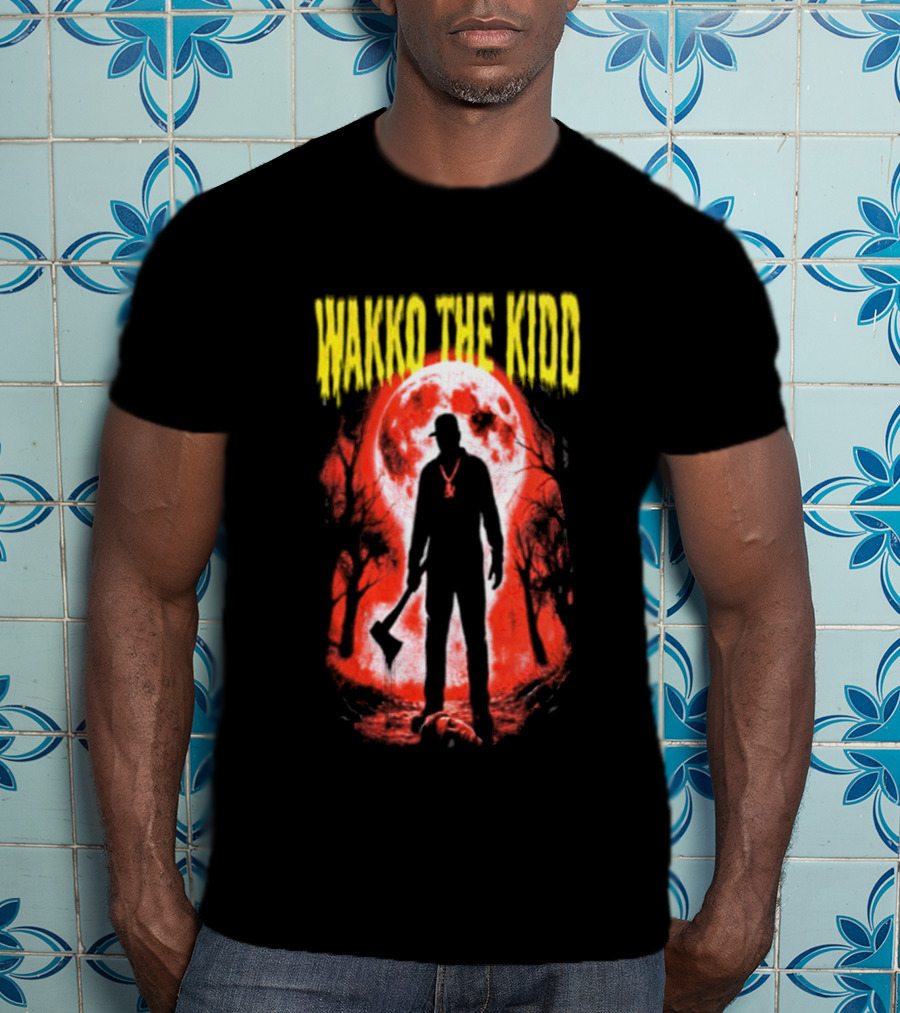Wakko The Kidd Swing The Hatchet Red Moon Silhouette Charcoal Grey T-Shirt
