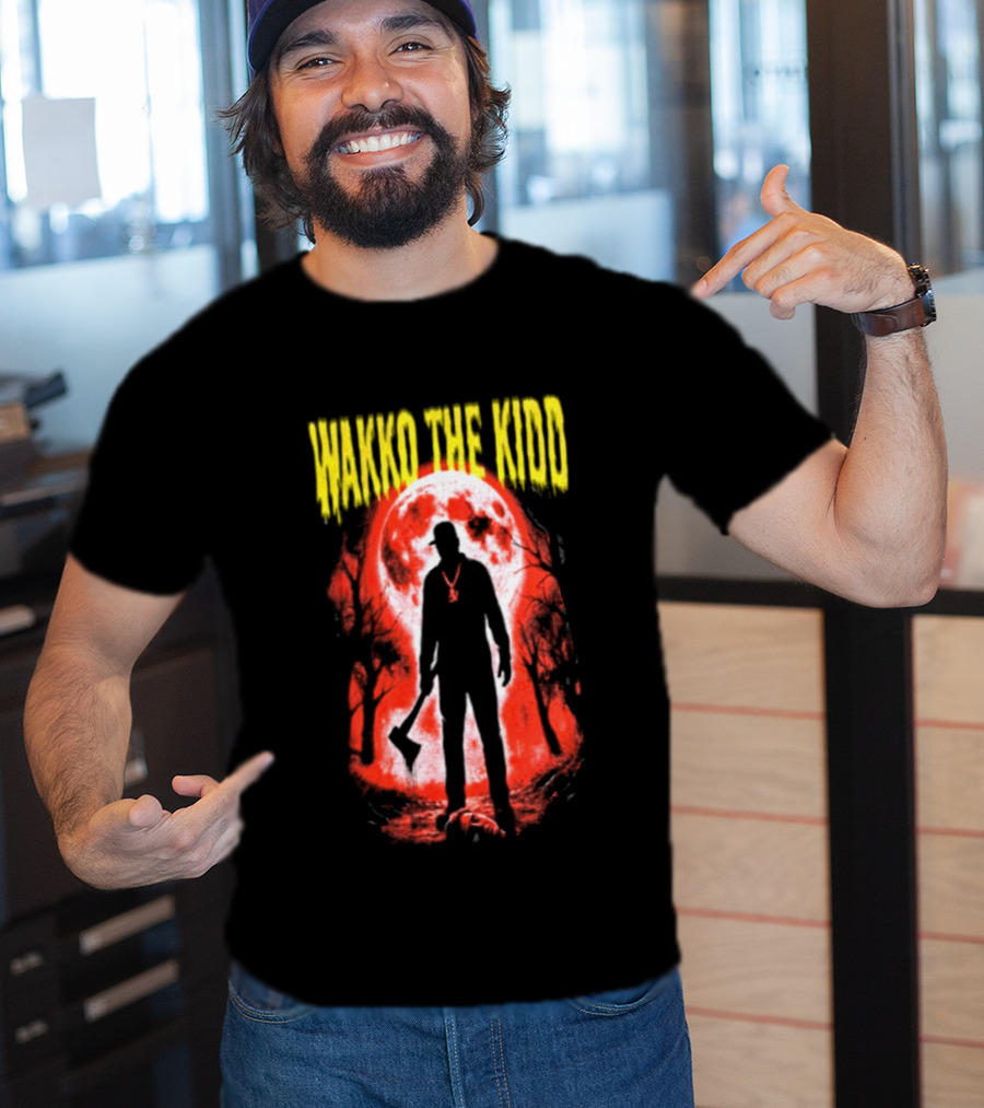 Wakko The Kidd Swing The Hatchet Red Moon Silhouette Charcoal Grey T-Shirt
