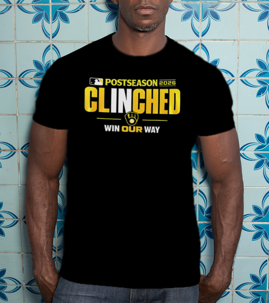 MLB Postseason 2026 Clinched Win Our Way Milwaukee Brewers Stadium Skyline T-Shirt