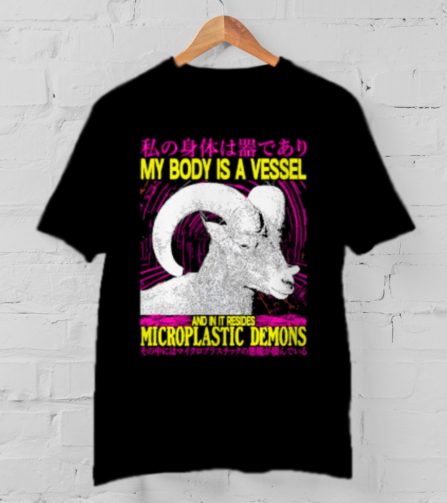 My Body Is A Vessel Microplastic Demons Ram Vintage Japanese Text Aesthetic T-Shirt