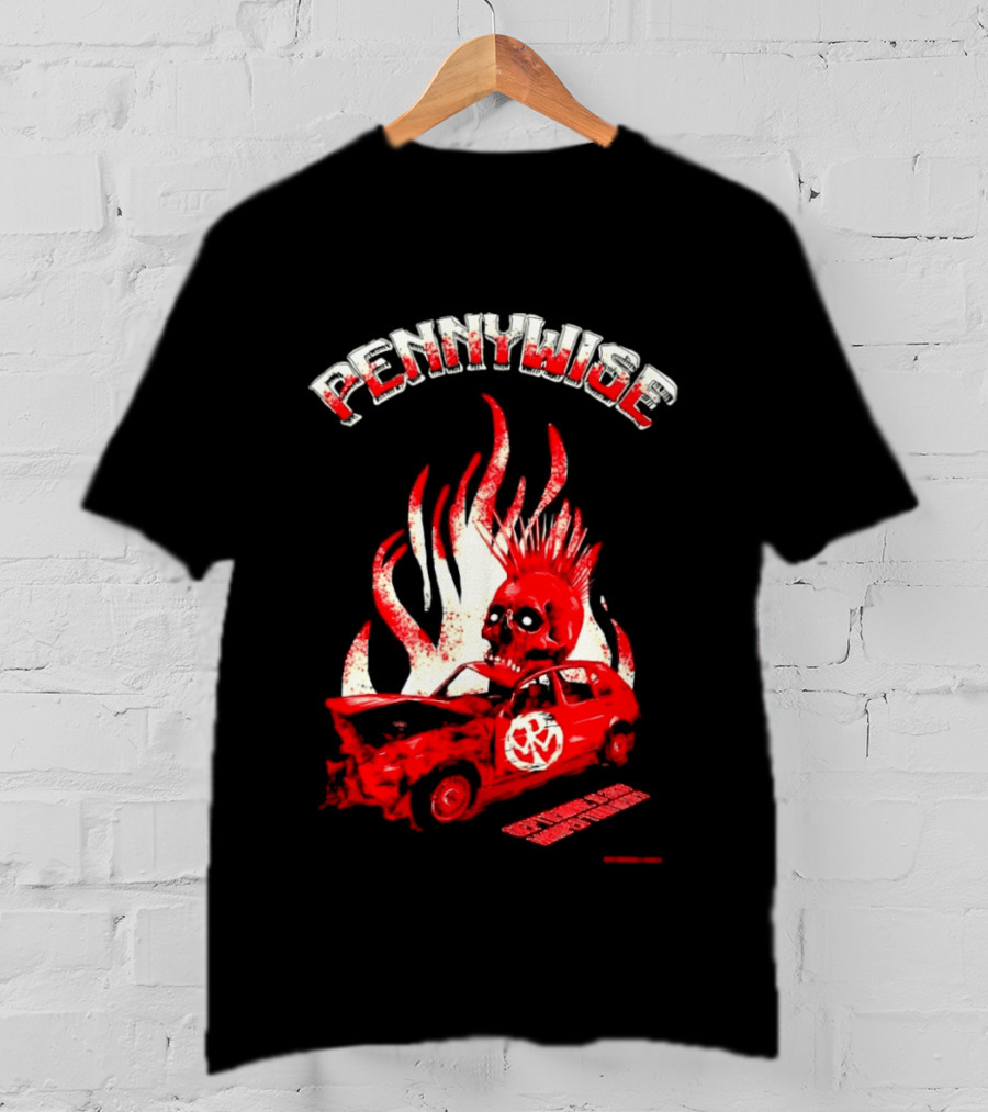 Pennywise Punk Rock Skull Flames Car Warped Tour T-Shirt