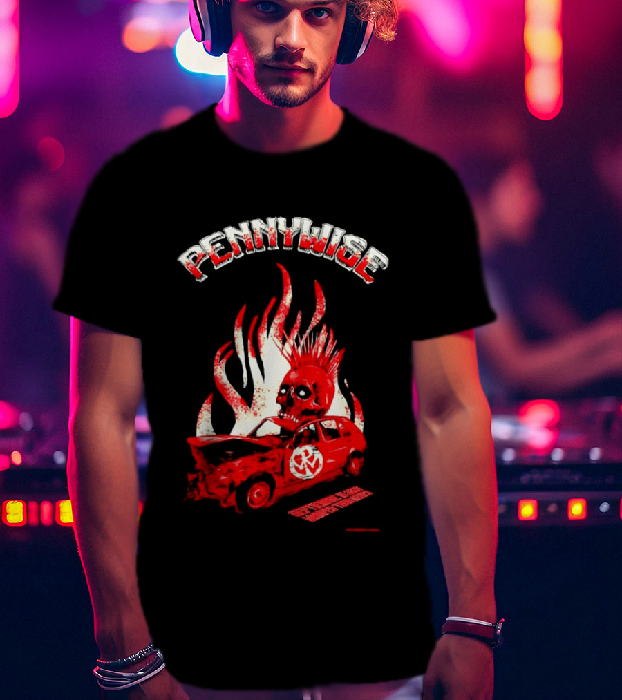 Pennywise Punk Rock Skull Flames Car Warped Tour T-Shirt