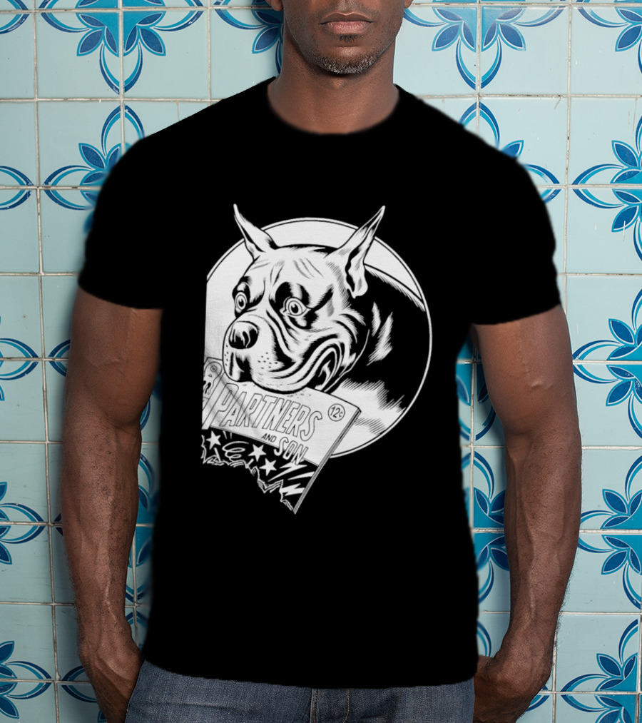Pitbull Dog Comic Book With Biting Graphic And Stars T-Shirt