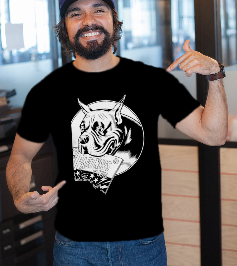 Pitbull Dog Comic Book With Biting Graphic And Stars T-Shirt