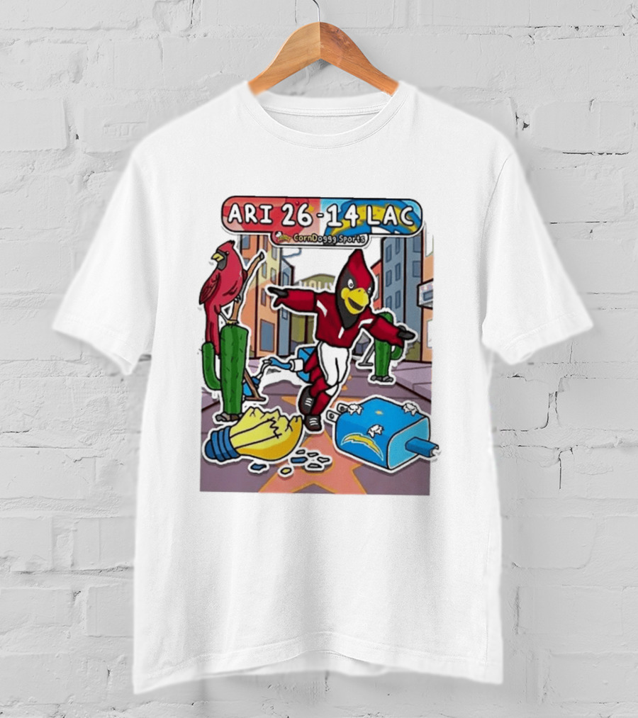 Arizona Cardinals Vs Los Angeles Chargers Corndoggy Sports Doodle Game Day ARI 26 14 LAC T-Shirt