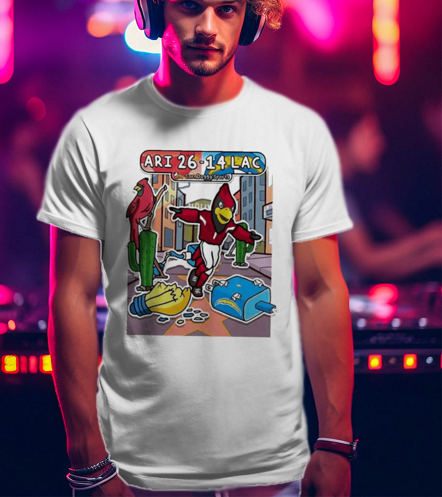 Arizona Cardinals Vs Los Angeles Chargers Corndoggy Sports Doodle Game Day ARI 26 14 LAC T-Shirt
