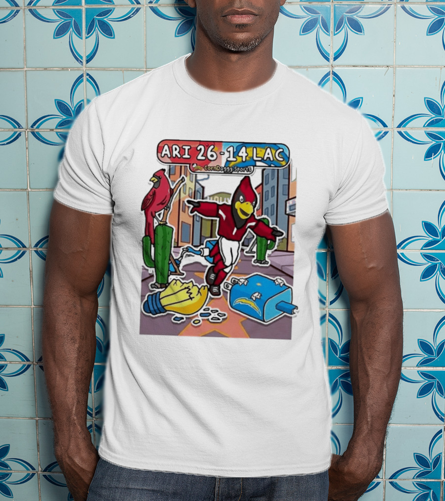 Arizona Cardinals Vs Los Angeles Chargers Corndoggy Sports Doodle Game Day ARI 26 14 LAC T-Shirt