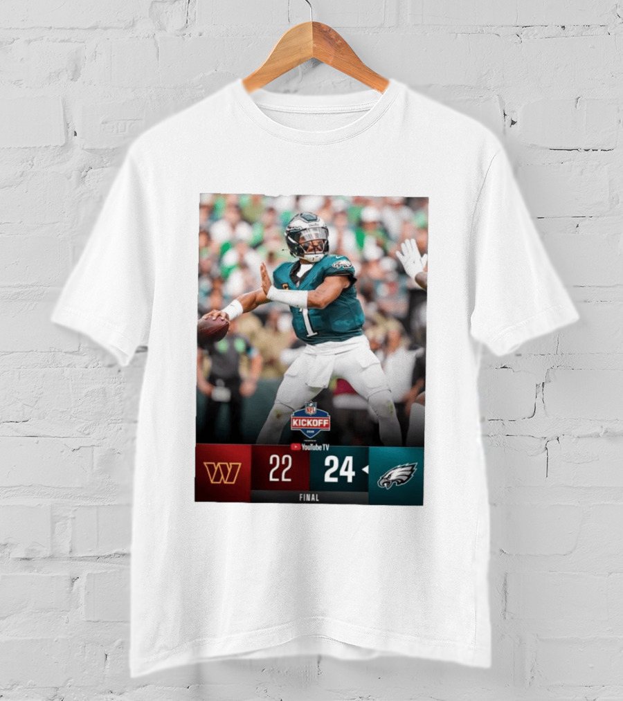 Jalen Hurts NFL Kickoff Philadelphia Eagles Victory 24 22 Final T-Shirt