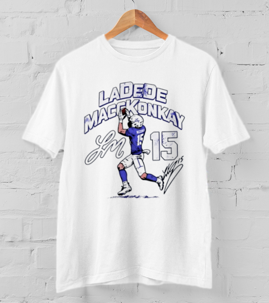 Ladd McConkey 15 Los Angeles Chargers Player Signature And Action Pose T-Shirt