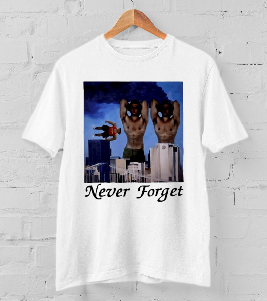 Never Forget 9 11 Internet Meme Edgy Humor Floating Character Twin Towers T-Shirt