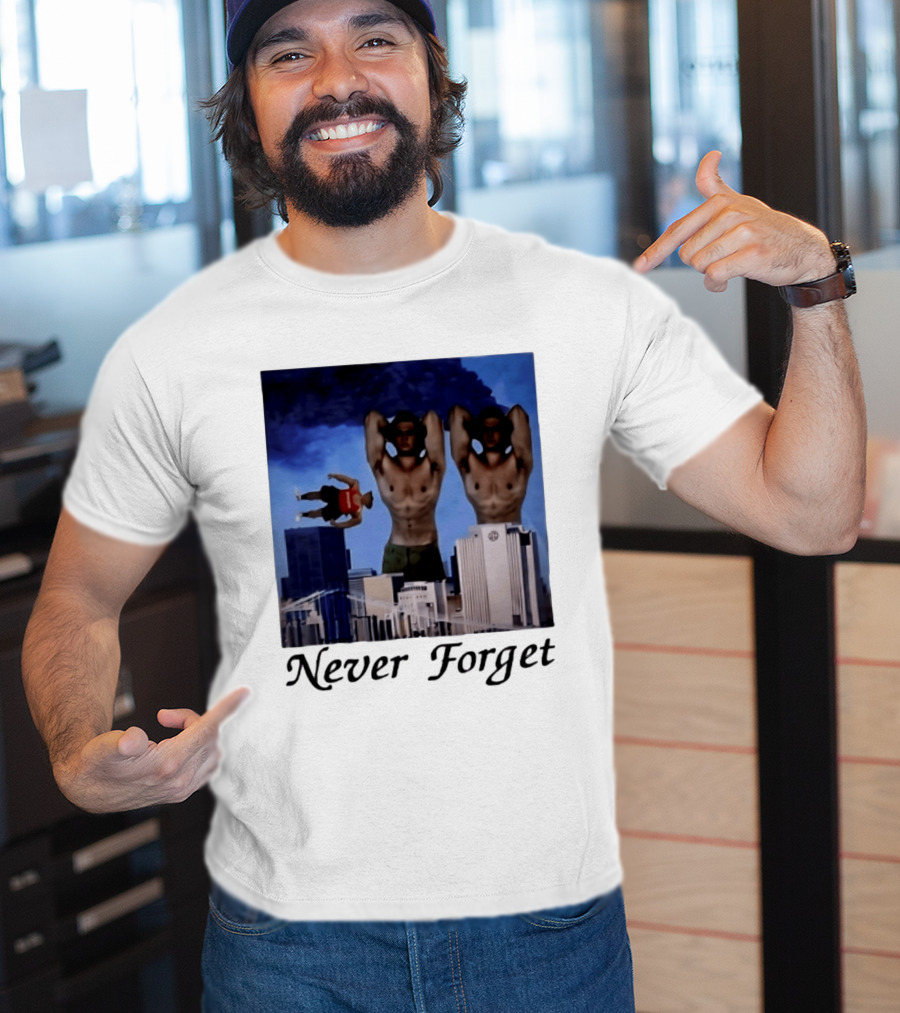Never Forget 9 11 Internet Meme Edgy Humor Floating Character Twin Towers T-Shirt