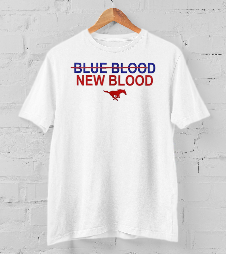 Ricky Shanklin Wearing SMU Mustangs Dallas 1911 No Blue Blood New Blood Two Sided T-Shirt