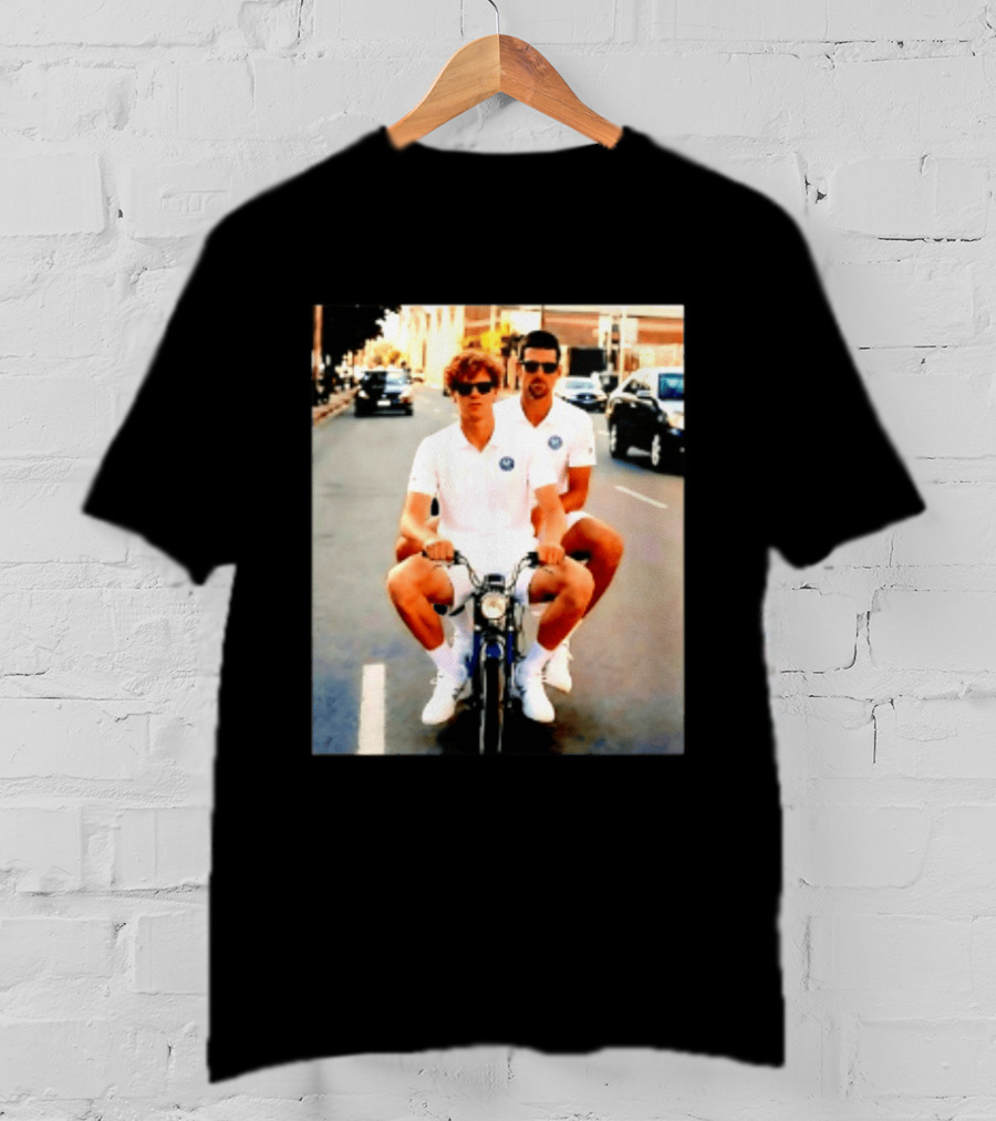 Jannik Sinner Novak Djokovic 2026 Motorcycle Ride Tennis Stars T-Shirt