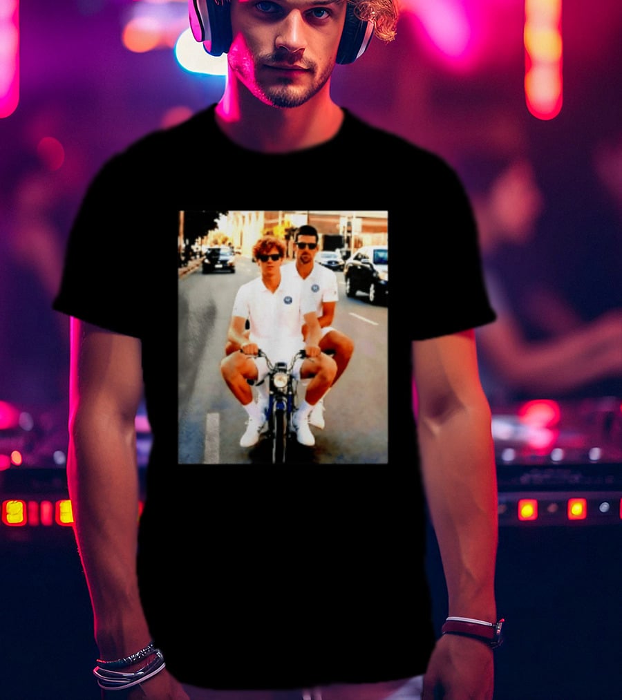 Jannik Sinner Novak Djokovic 2026 Motorcycle Ride Tennis Stars T-Shirt