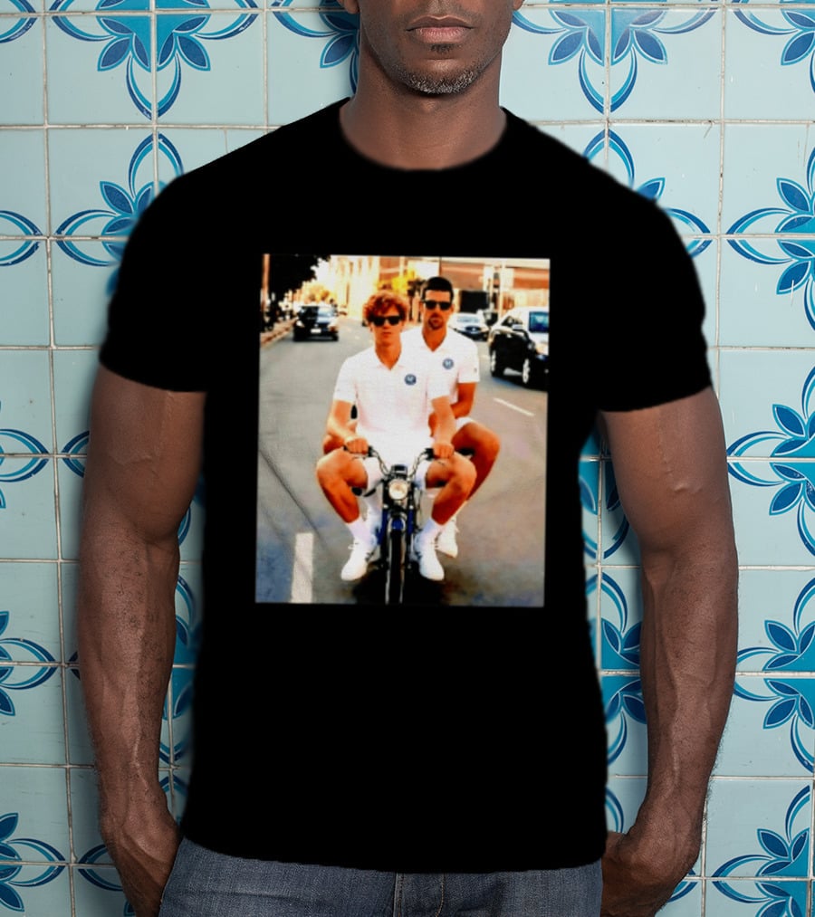 Jannik Sinner Novak Djokovic 2026 Motorcycle Ride Tennis Stars T-Shirt