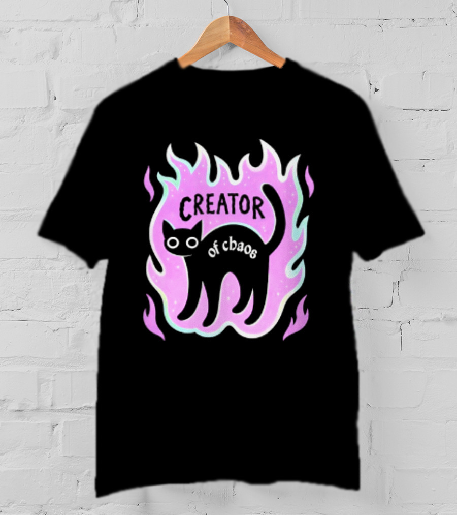Creator Of Chaos Black Cat Witchy Purple Flame T-Shirt