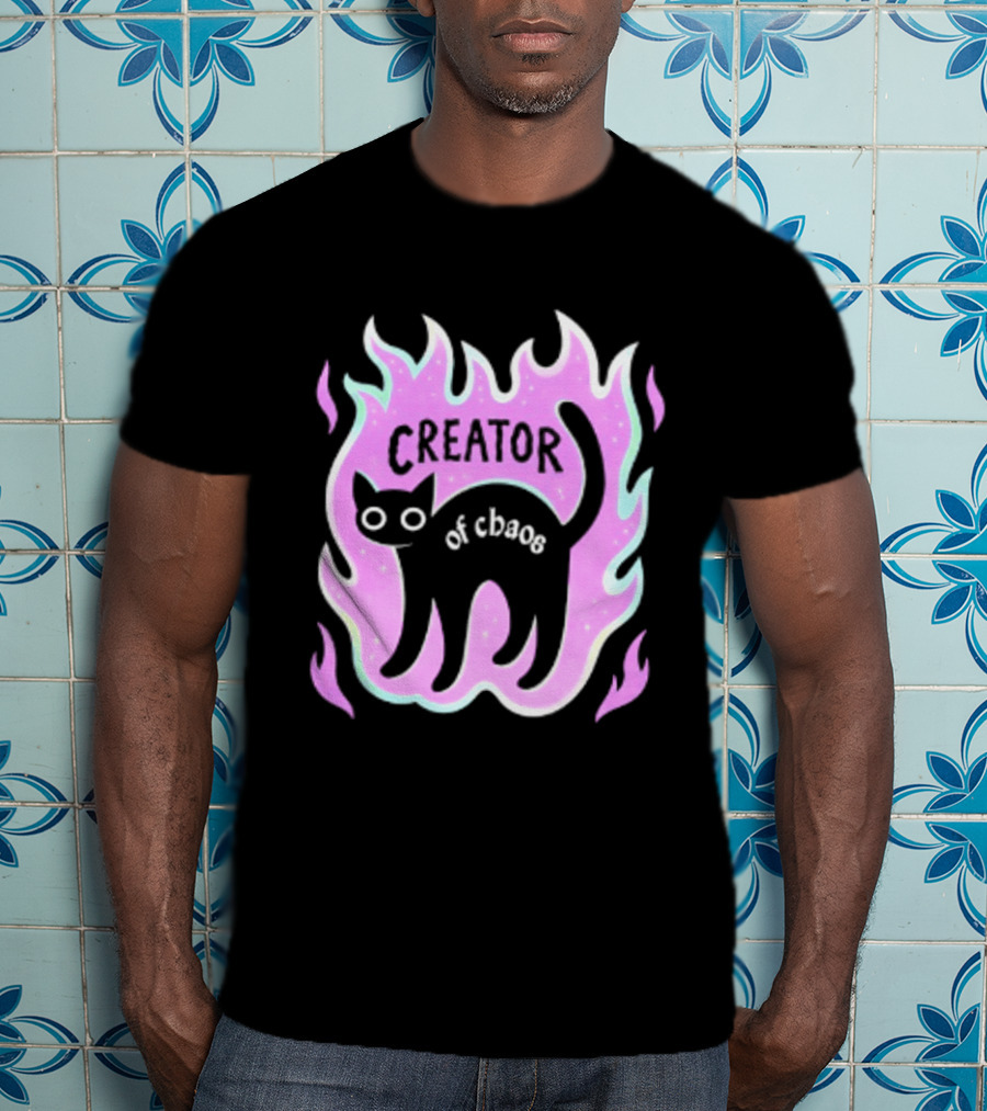 Creator Of Chaos Black Cat Witchy Purple Flame T-Shirt