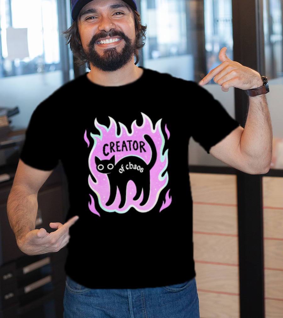 Creator Of Chaos Black Cat Witchy Purple Flame T-Shirt
