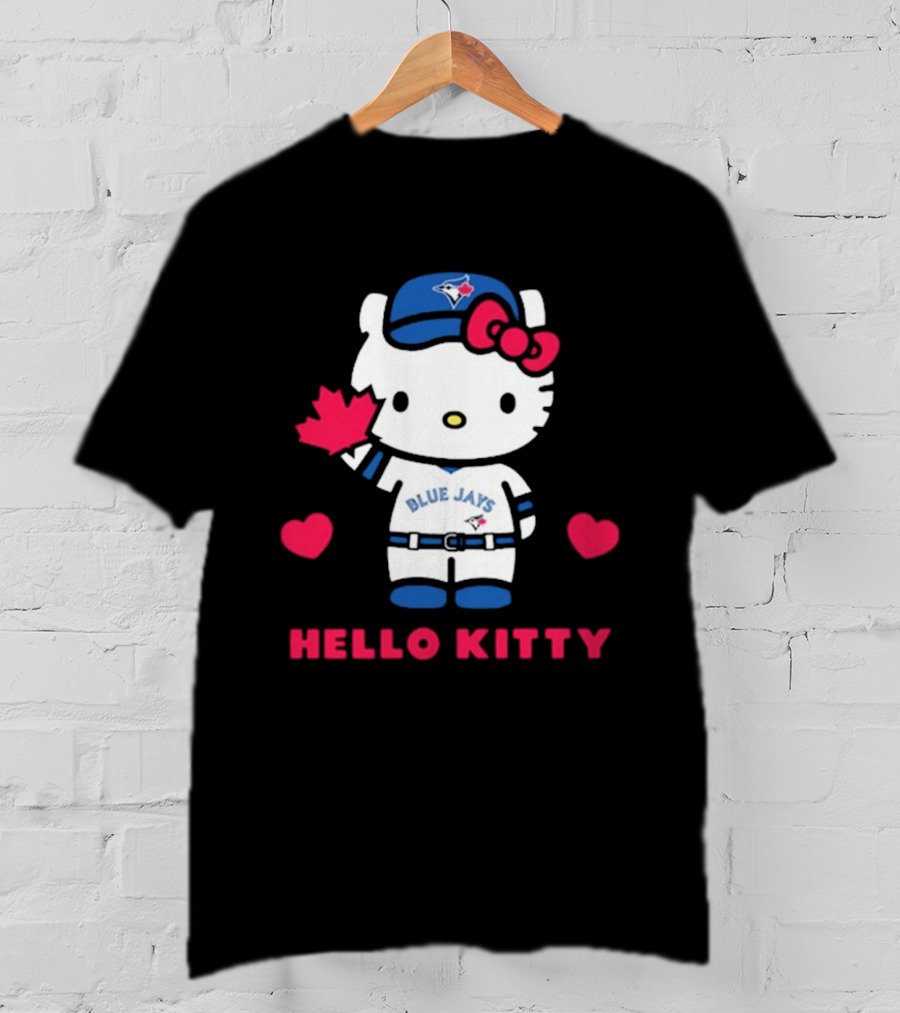 Hello Kitty Blue Jays 2026 With Maple Leaf And Hearts T-Shirt