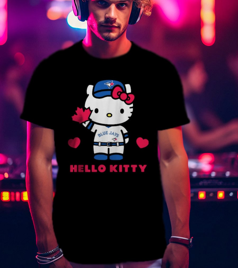 Hello Kitty Blue Jays 2026 With Maple Leaf And Hearts T-Shirt