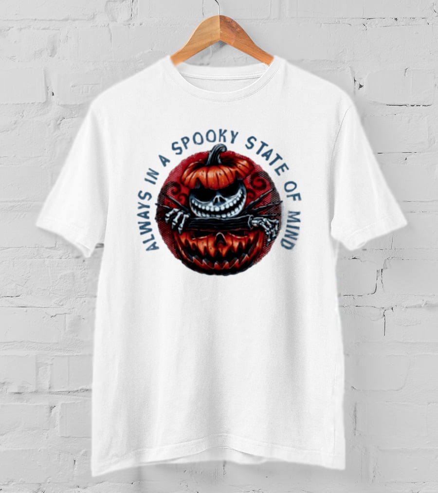 Always In A Spooky State Of Mind Halloween Skeleton Inside Pumpkin T-Shirt