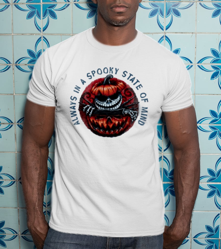 Always In A Spooky State Of Mind Halloween Skeleton Inside Pumpkin T-Shirt