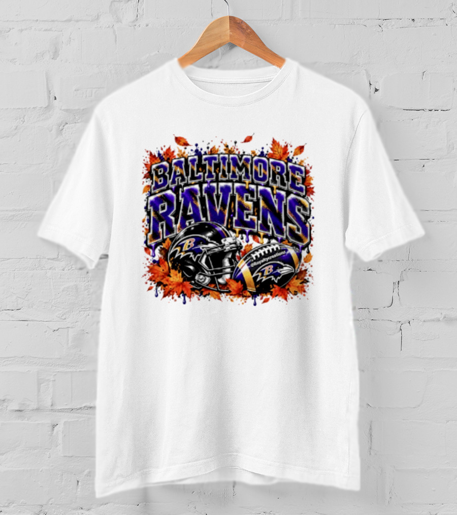 Baltimore Ravens Football Helmet Leaves Halloween 2026 T-Shirt