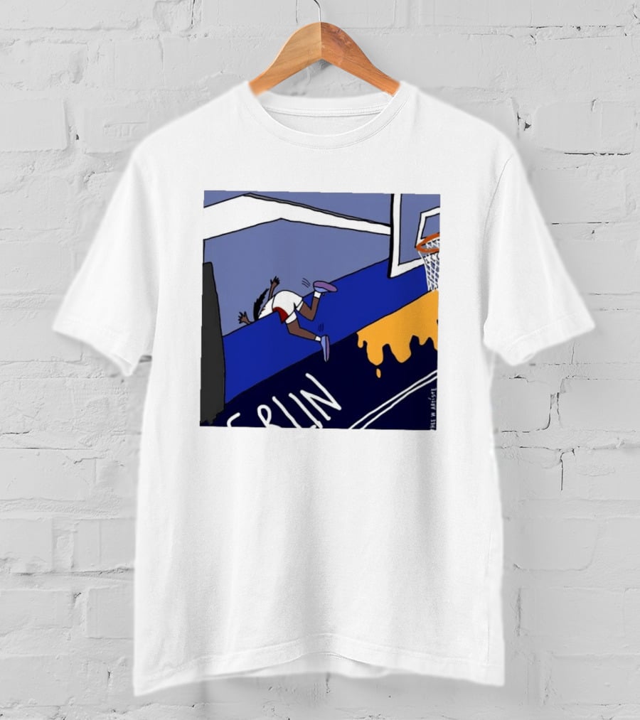 Basketball Player Diving Off Court Cartoon NBA Fan Art By Reuben Armstrong T-Shirt