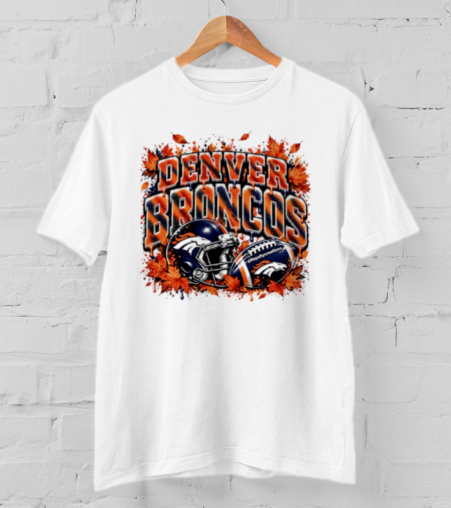 Denver Broncos Football Helmet Autumn Leaves Halloween 2026 T-Shirt
