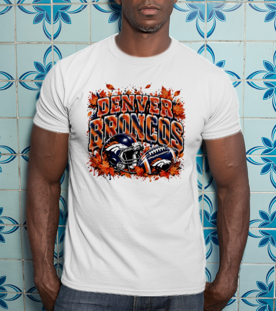 Denver Broncos Football Helmet Autumn Leaves Halloween 2026 T-Shirt