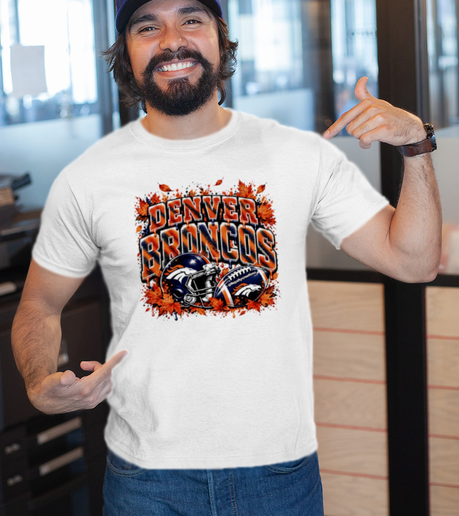Denver Broncos Football Helmet Autumn Leaves Halloween 2026 T-Shirt