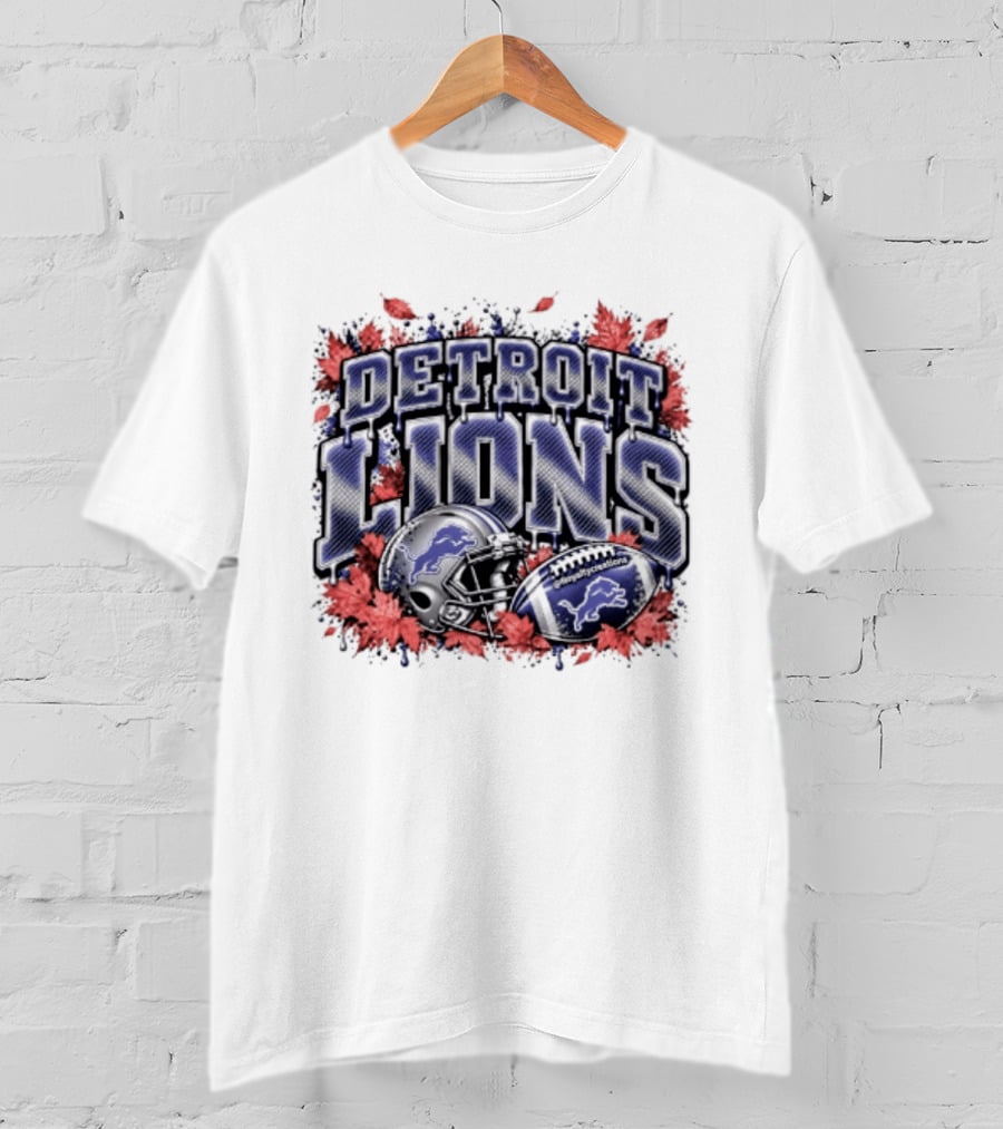 Detroit Lions Football Helmet Autumn Leaves Halloween 2026 T-Shirt