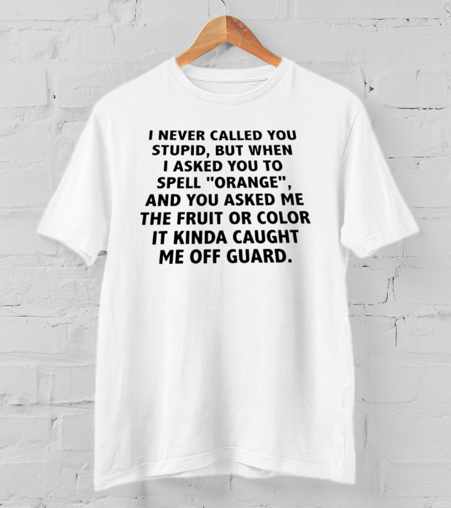 I Never Called You Stupid But When I Asked You To Spell Orange And You Asked Me The Fruit Or Color It Kinda Caught Me Off Guard T-Shirt