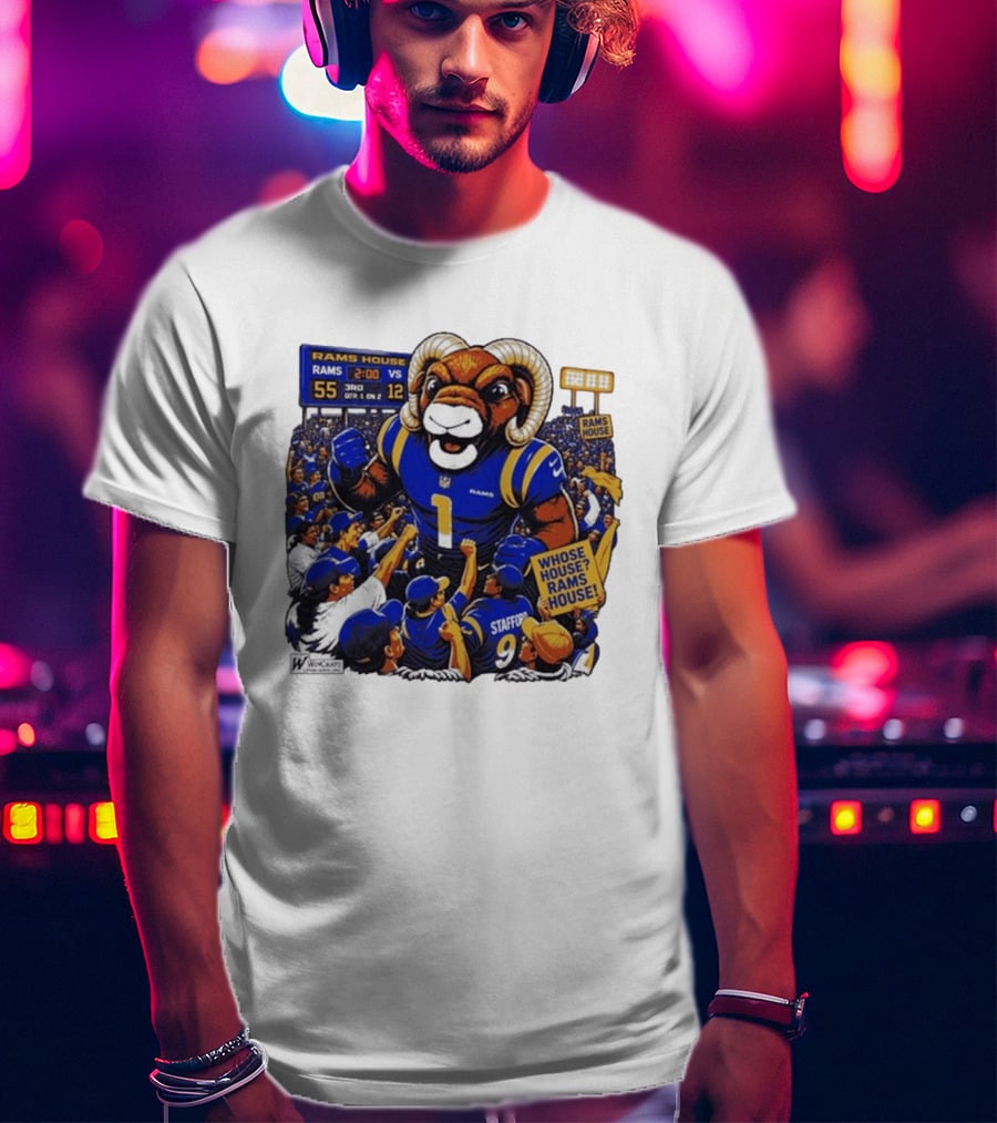 Rams House Rampage Cartoon Scoreboard Los Angeles Whose House T-Shirt