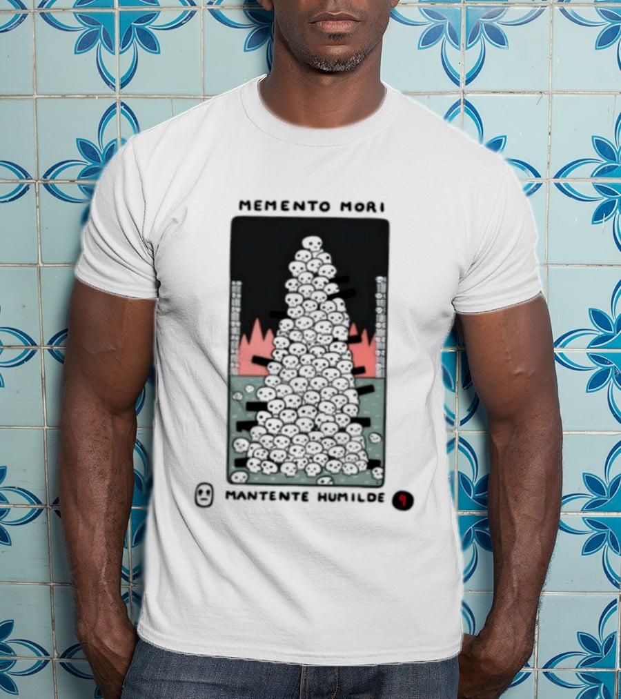 Memento Mori Mantente Humilde Stoicism Skull Pyramid Flames T-Shirt