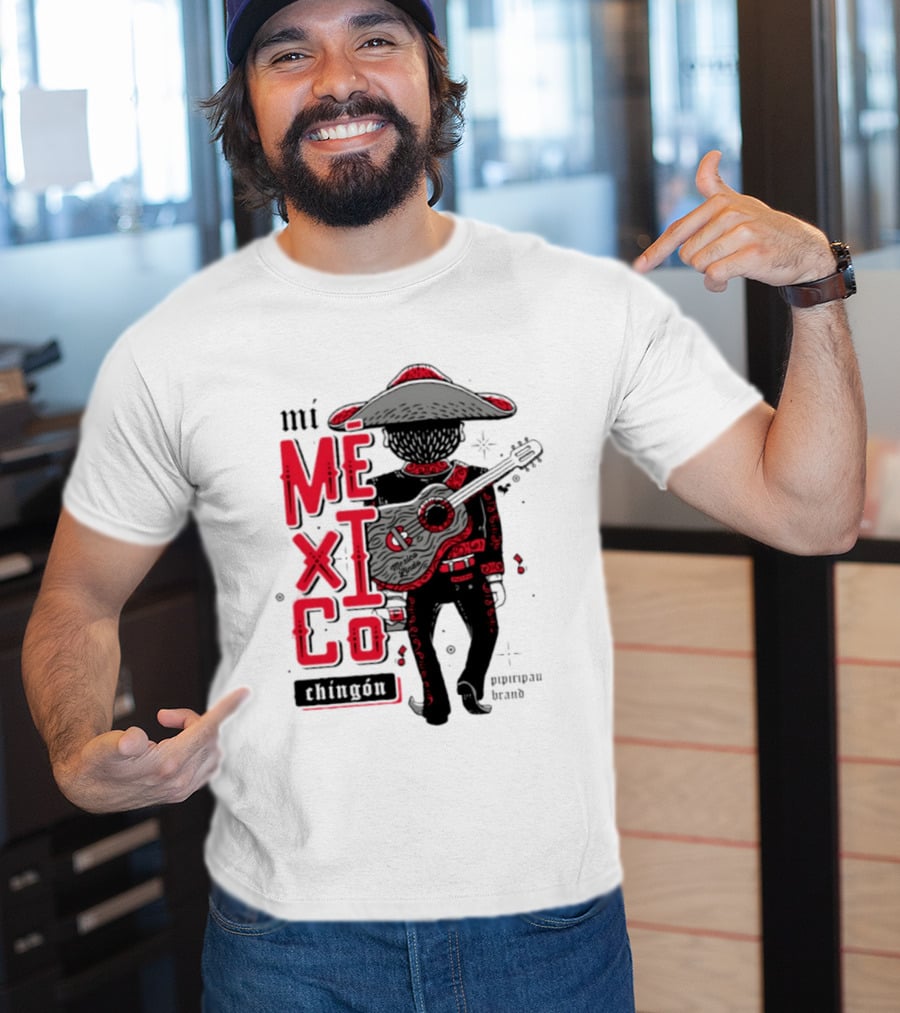 Mi Mexico Chingon Mexico Lindo Pipiripau Brand Traditional Charro Guitar T-Shirt