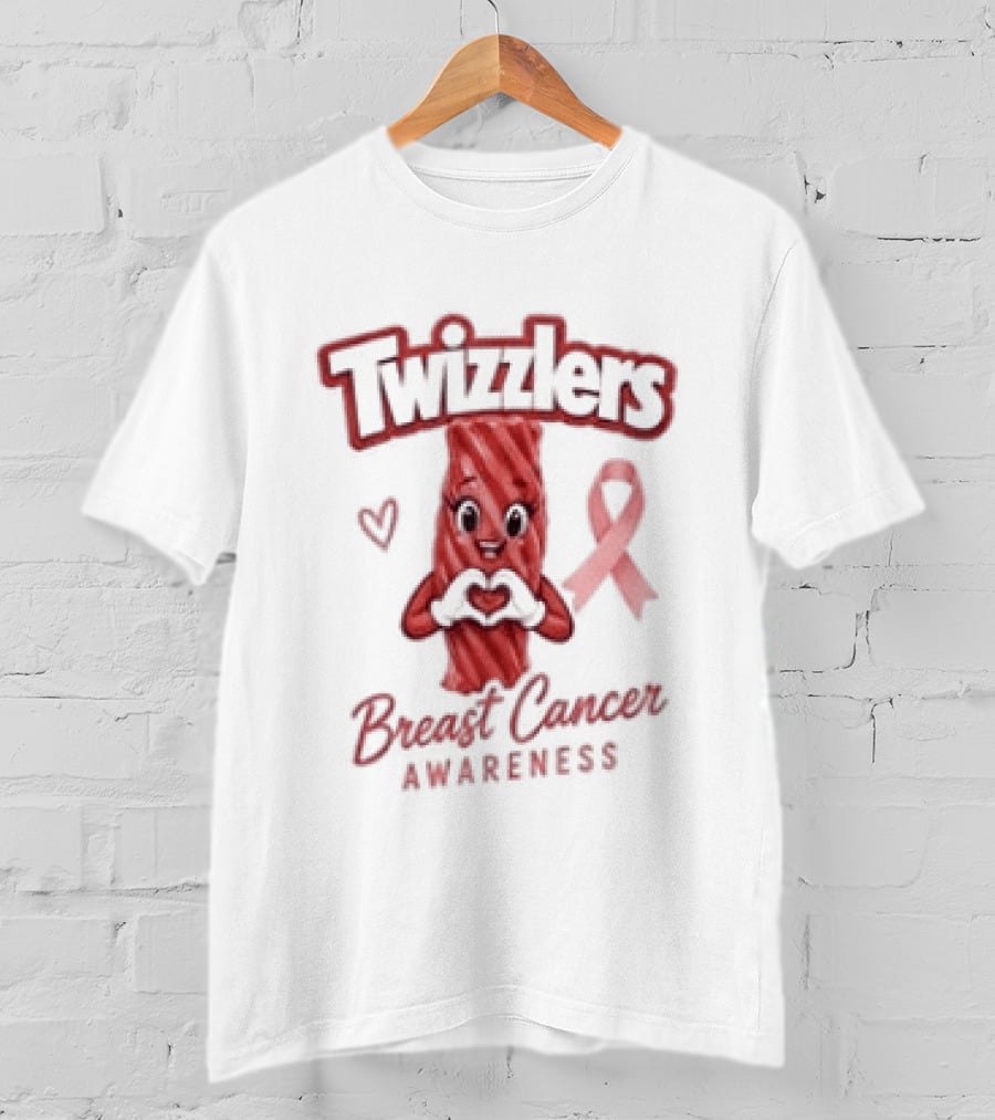 Twizzlers Red Candy Heart Pink Ribbon Breast Cancer Awareness T-Shirt